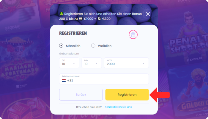 Voltooi registratie bij Lala Bet door te klikken op de knop "Registratie"